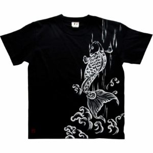 手描きTシャツのniko(ニコ) men’s登り鯉柄Tシャツ　手描きで描いた登り鯉のTシャツ