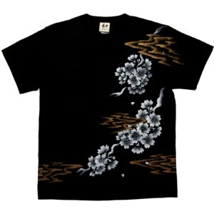 桜柄手描きTシャツ　和柄　ハンドメイド　niko