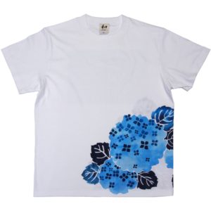 メンズ　紫陽花柄Tシャツ　手描きで描いたアジサイの花柄Tシャツ