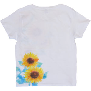 ひまわり柄のレディース手描きTシャツ　花柄　ハンドメイド　