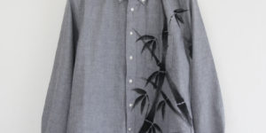 手描きTシャツ 長袖カジュアルシャツ 竹柄 和柄 グレー