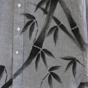 手描きTシャツ 長袖カジュアルシャツ 竹柄 和柄 グレー