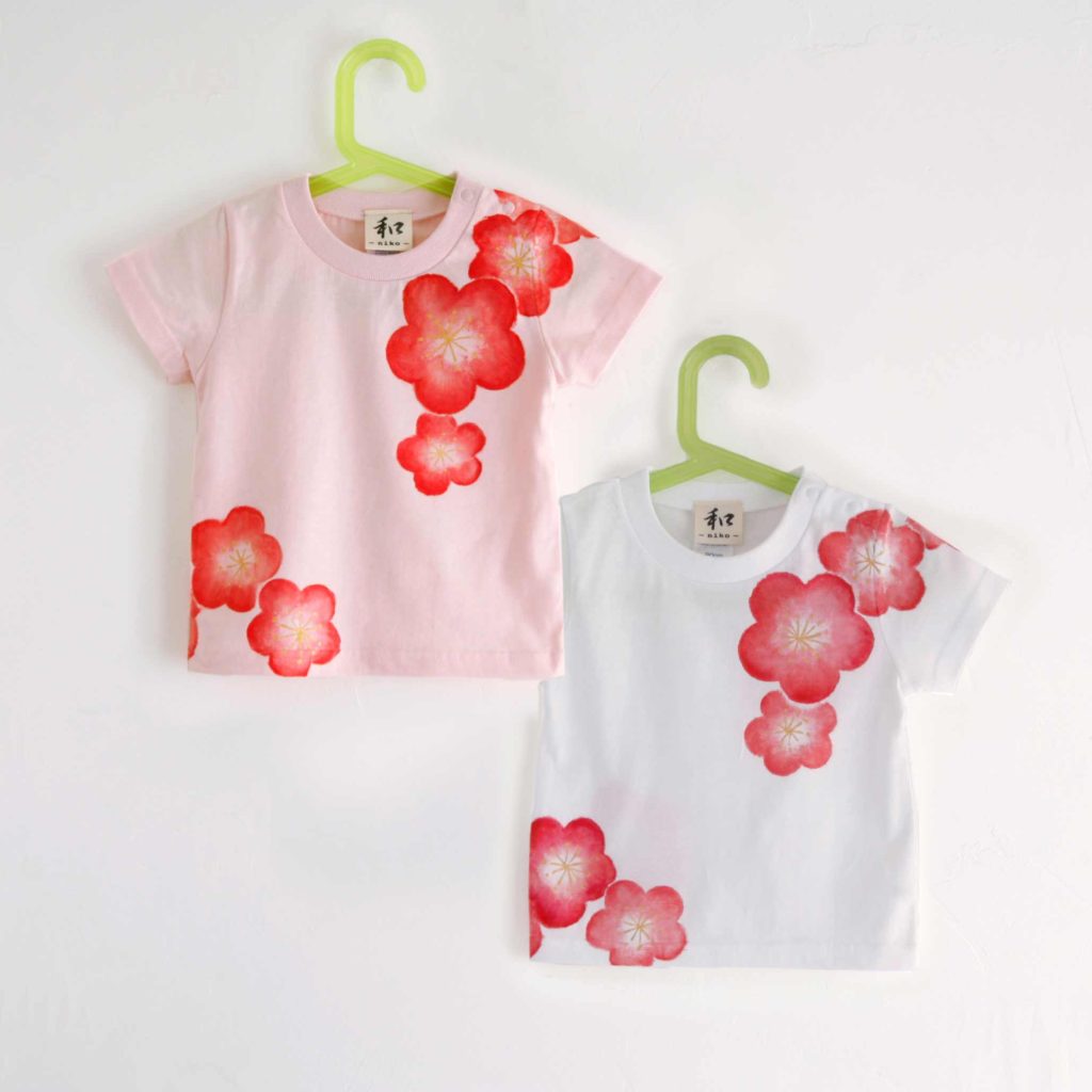 手描きTシャツ 梅の花柄Tシャツ　キッズ　子供服
