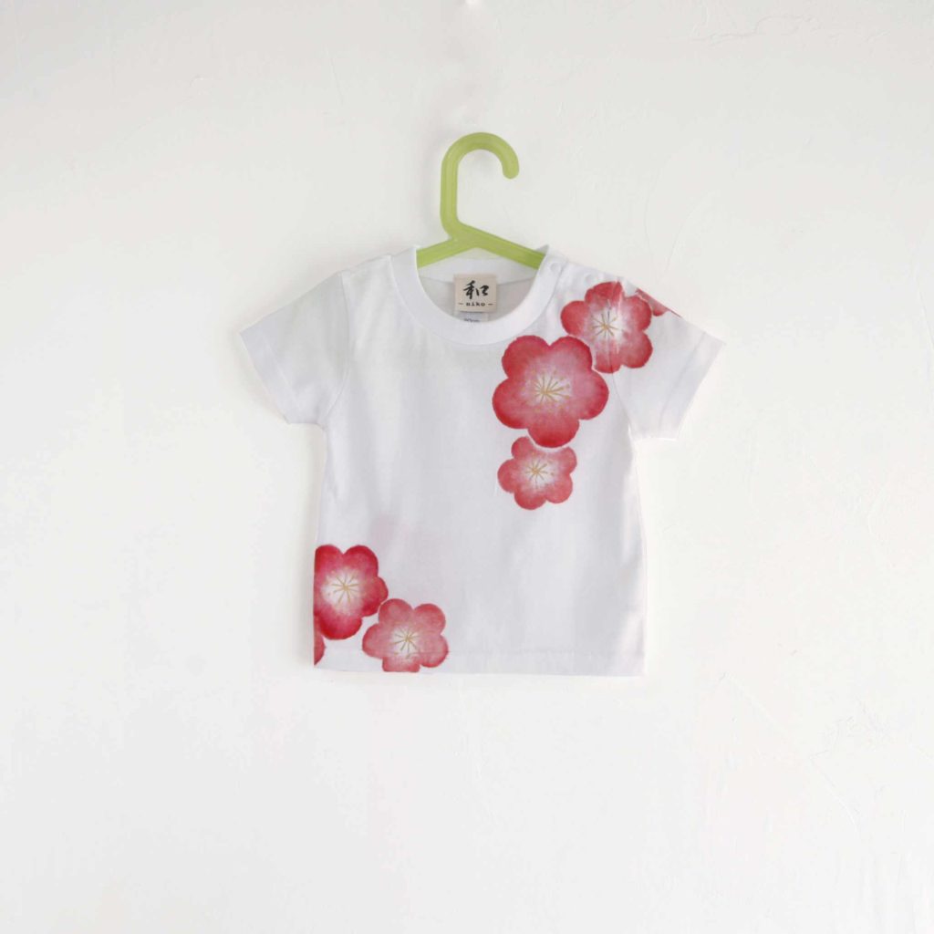 手描きTシャツ 梅の花柄Tシャツ ホワイト キッズ　子供服