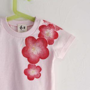 手描きTシャツ 梅の花柄Tシャツ ピンク キッズ　子供服