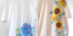 3XLビッグサイズ紫陽花柄とひまわり柄の手描きTシャツオーダー