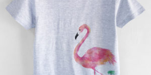 フラミンゴ柄Tシャツ、トロピカルな南国フラミンゴの手描きTシャツ。