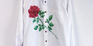 剣とバラの花柄ボタンダウンシャツオーダー。